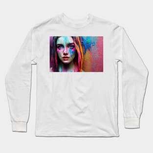 Painted Insanity Dripping Madness 5 - Abstract Surreal Expressionism Digital Art - Bright Colorful Portrait Painting - Dripping Wet Paint & Liquid Colors Long Sleeve T-Shirt